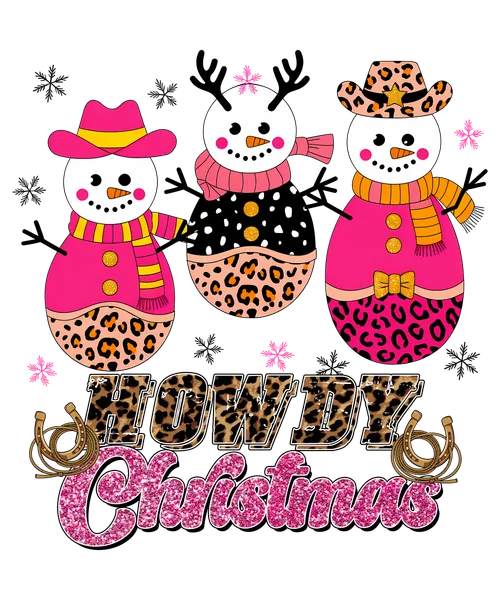 Pink Leopard Howdy Christmas Snowman